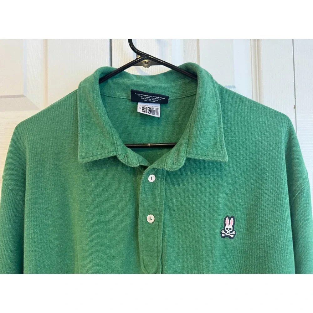 Psycho Bunny Long Sleeve Polo Shirt Green Pima Cotton Embroidered Logo Men's 9 - Picture 2 of 7